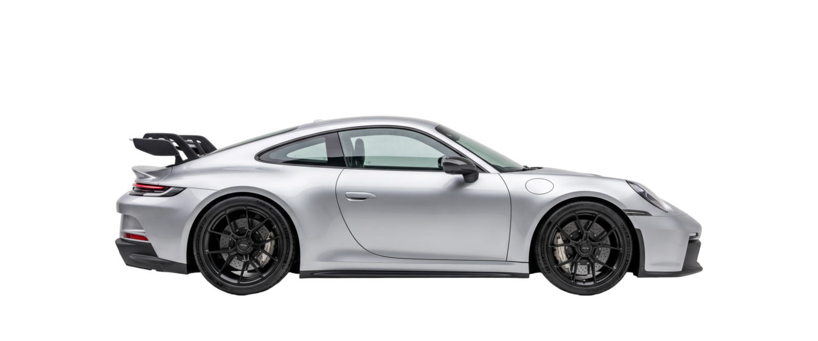 Silberner Porsche 911 GT3 in der Seitenansicht unter der leuchtenden Schutzglocke der Keramikversiegelung